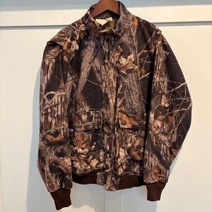 Vtg ScentLok Hunting Jacket Men Large Mossy Oak Camo Full Zip Snap USA Bomber